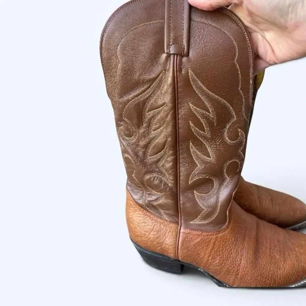 Nocona Cowboy Boots Men’s 9.5D Brown Leather Western Made in USA Classic Vintage